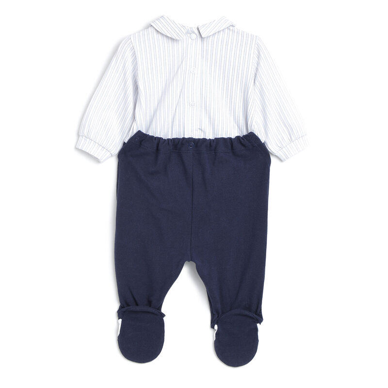 Boys Dark Blue Solid Nappy Opening Babysuit image number 1